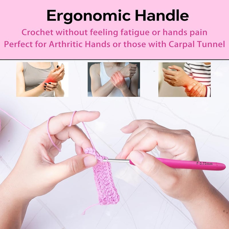 Gerute 3.75mm Crochet Hook, Ergonomic Crochet Hooks with Soft Rubber Handle and Smooth Glide Head - Lightweight Aluminum Needles for Beginners, Arthritis, Yarn Projects, Long Crafting Sessions (3.75 mm) - Image 4